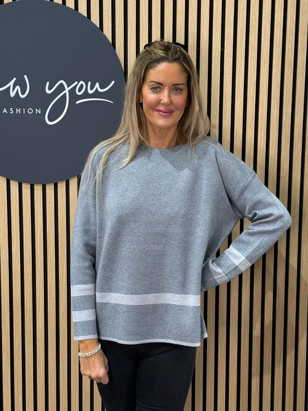Contrast Stripe Knit Jumper - Grey