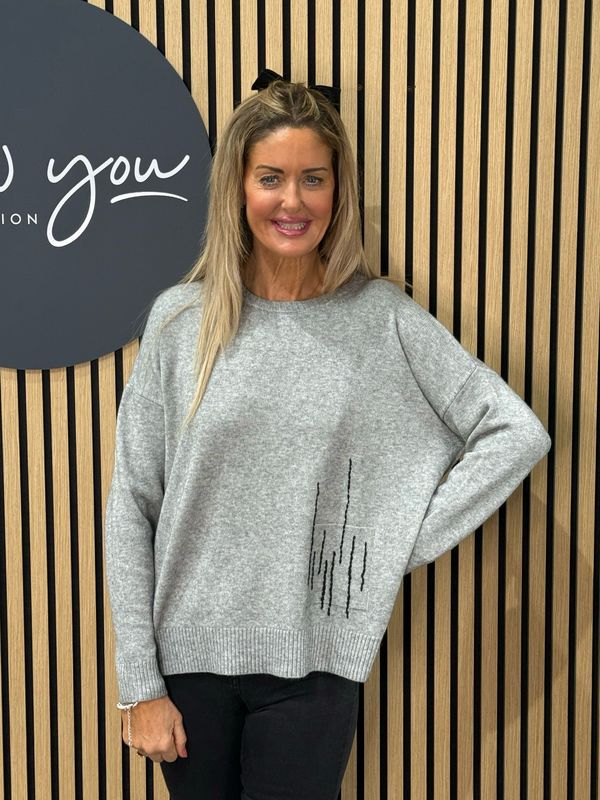 Abstract Stitch Knit Jumper - Grey
