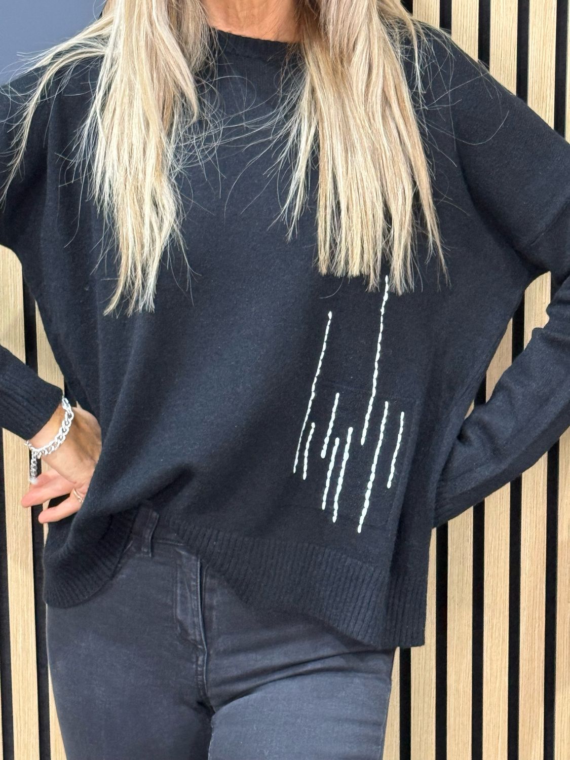 Abstract Stitch Knit Jumper - Black