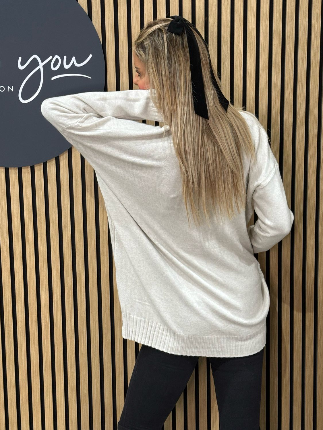 Cable Detail V-neck Jumper - Cream