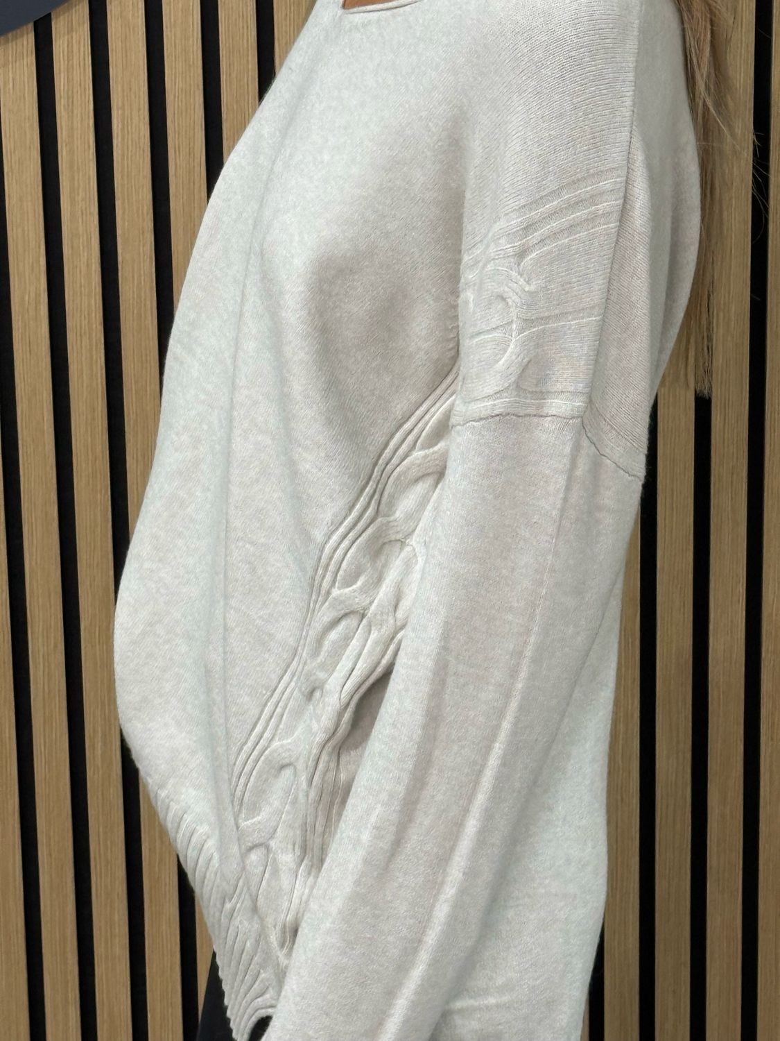 Cable Detail V-neck Jumper - Cream