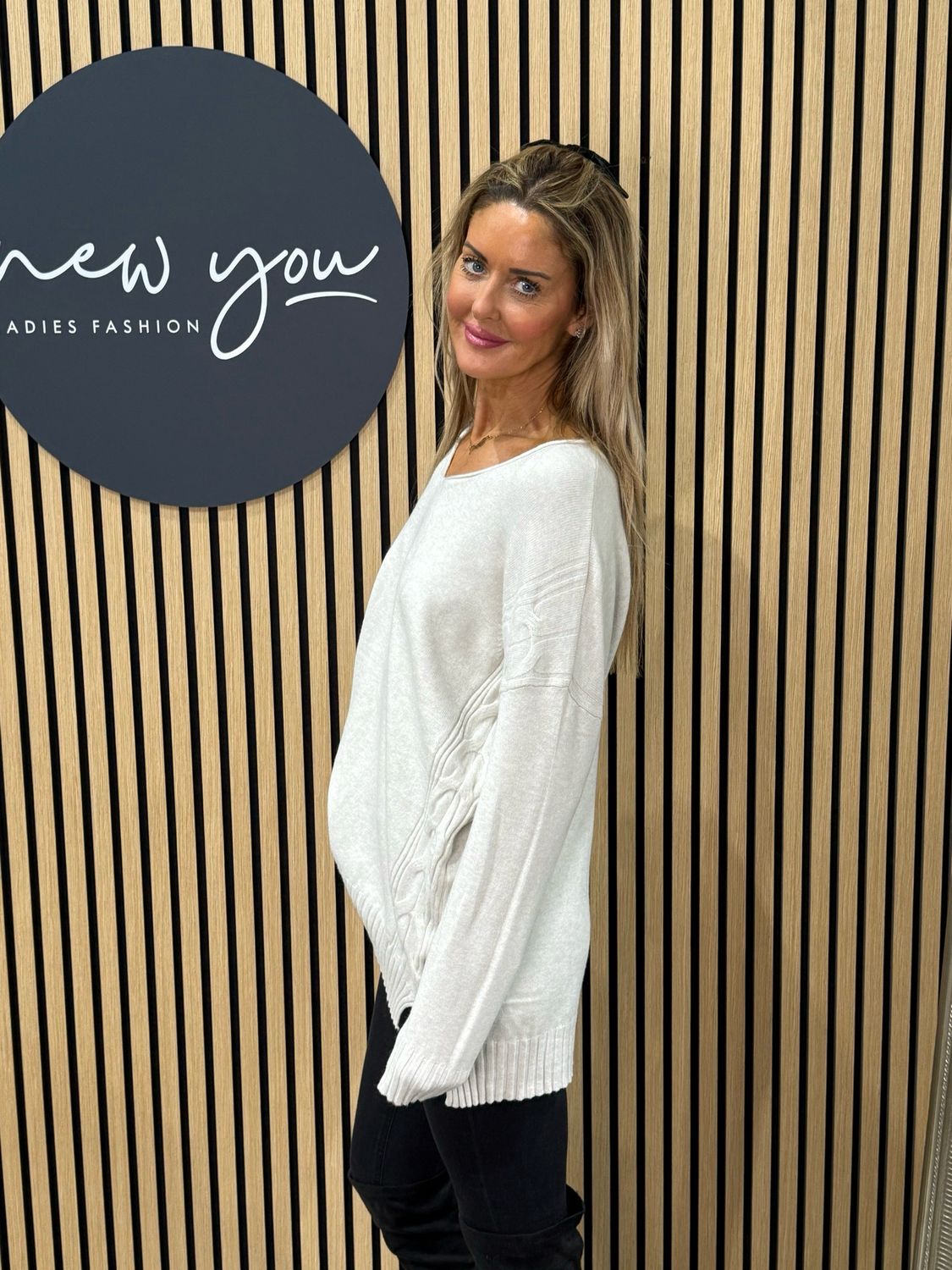 Cable Detail V-neck Jumper - Cream