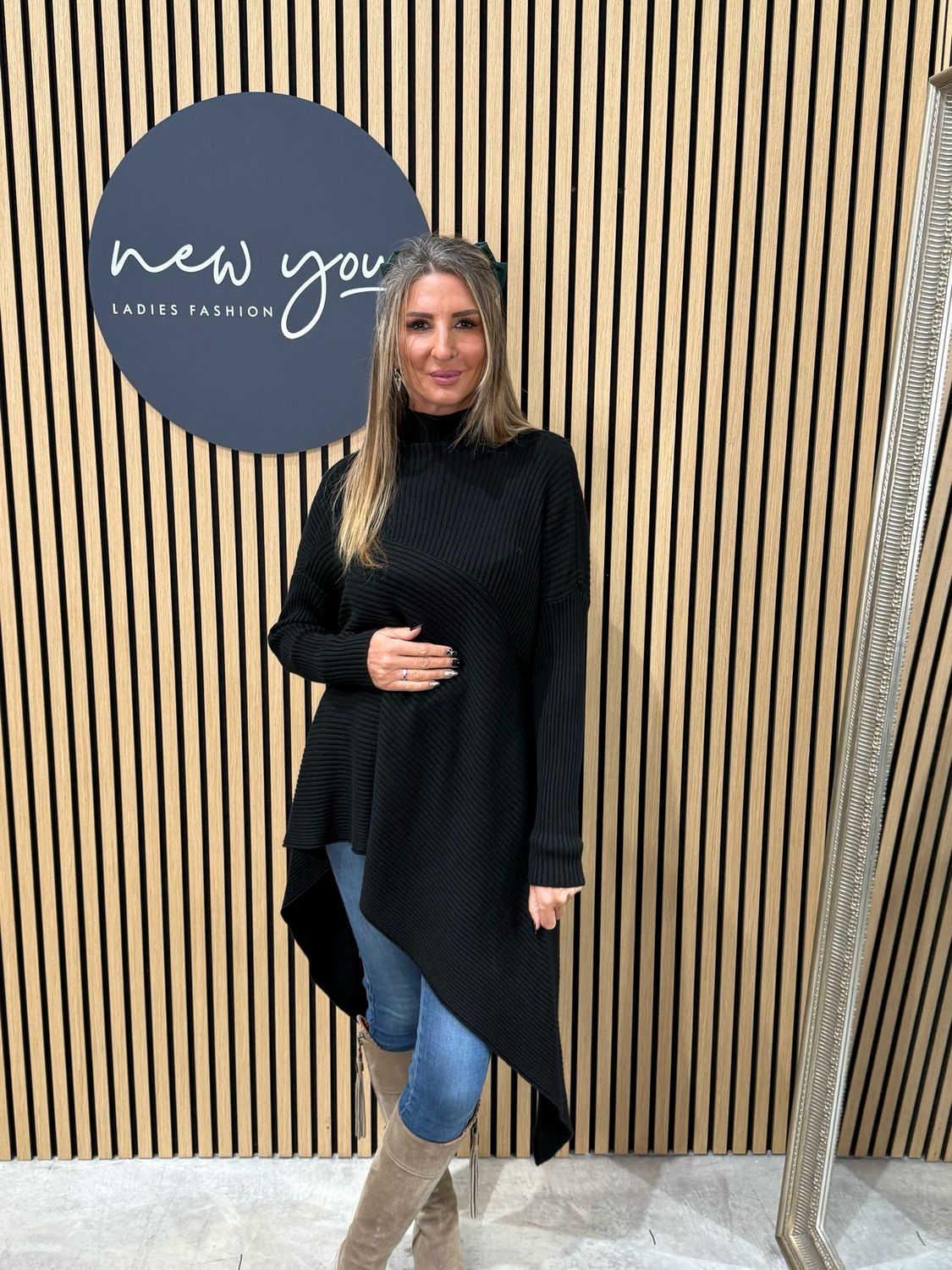 Waterfall Rib Knit Jumper - Black