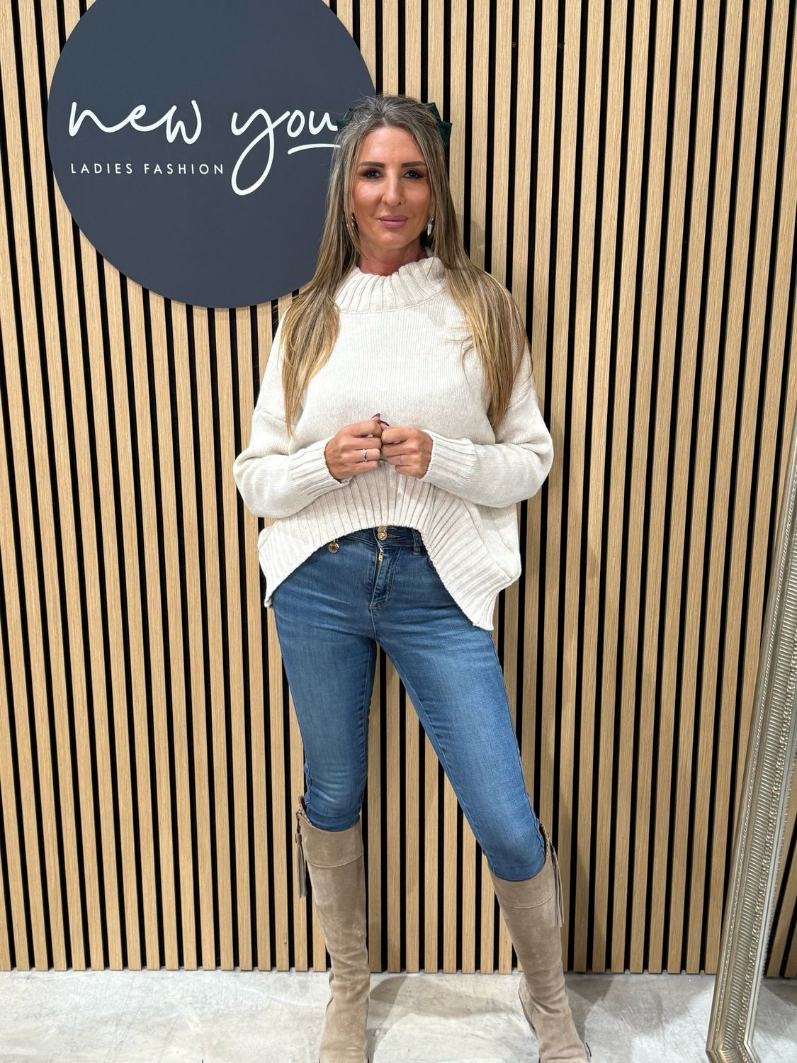 Asymmetric Ribbed Hem Jumper - Cream