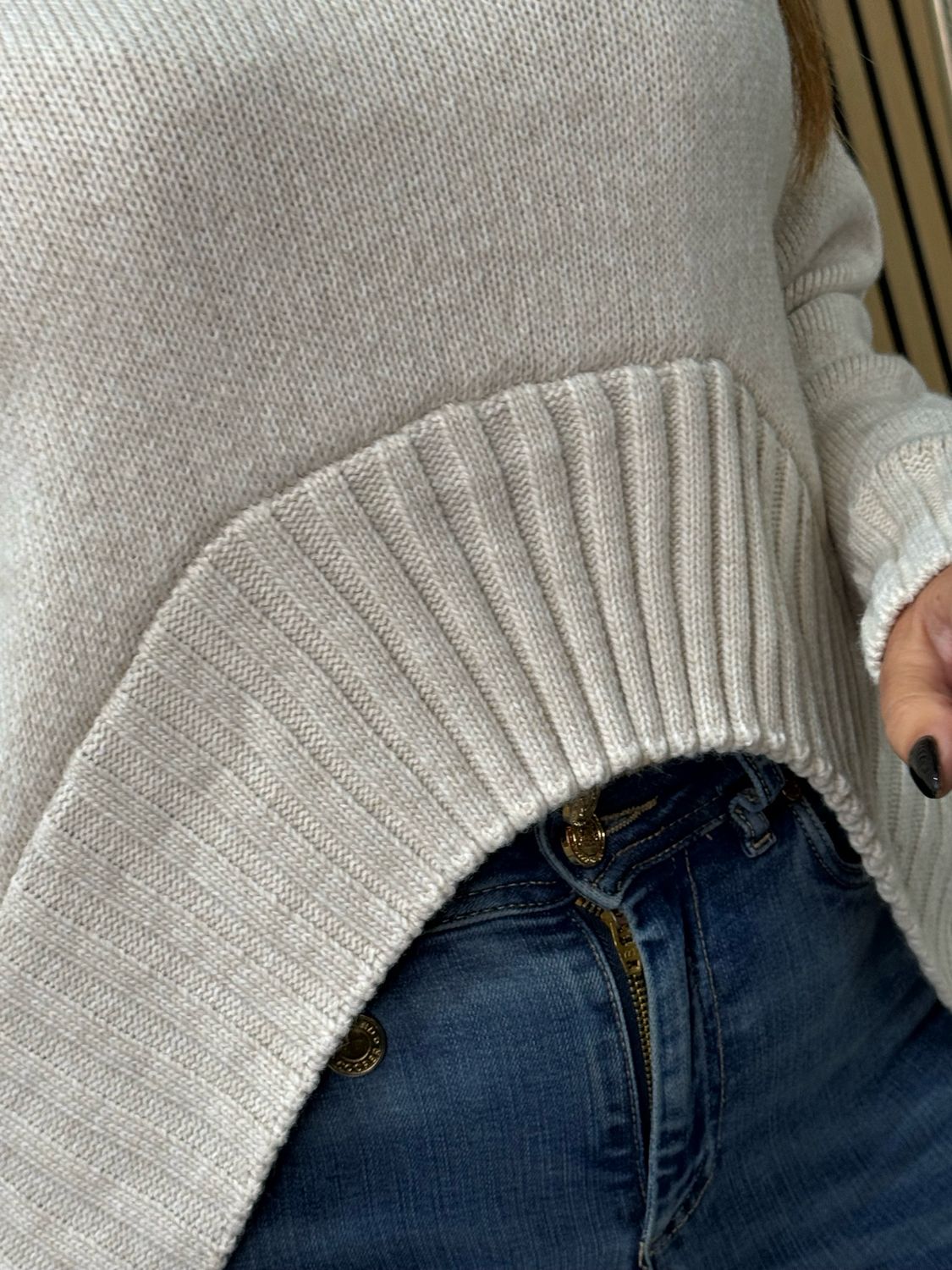 Asymmetric Ribbed Hem Jumper - Cream