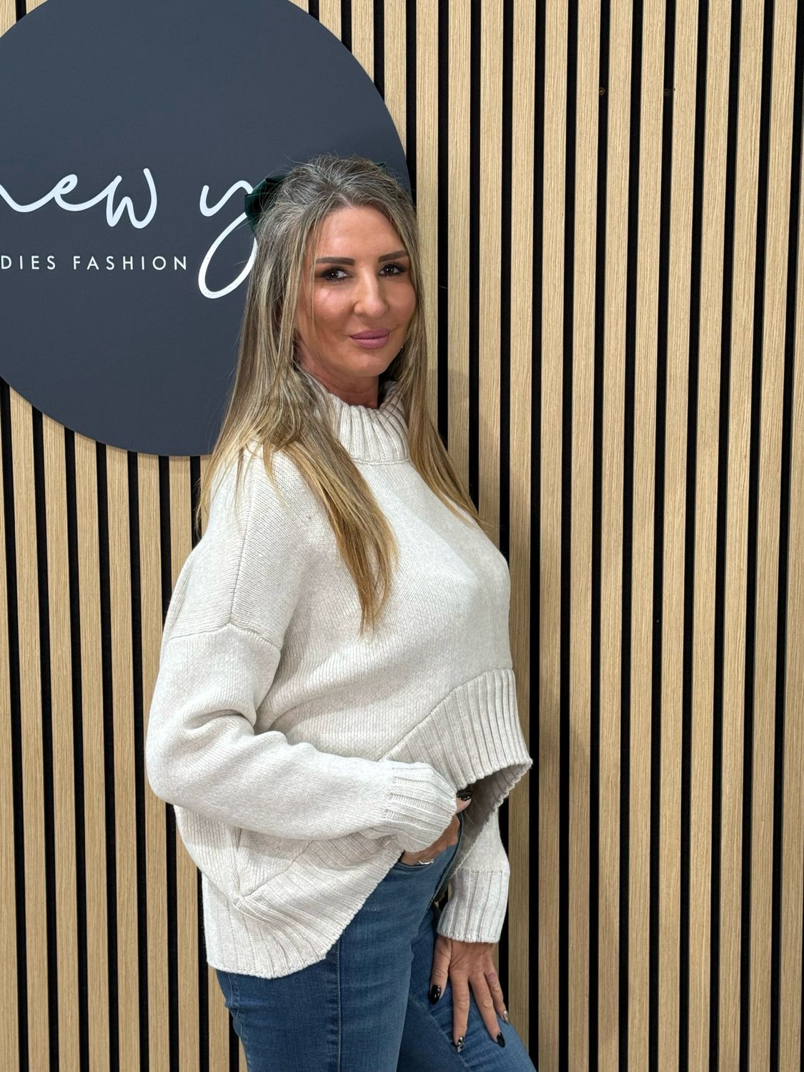 Asymmetric Ribbed Hem Jumper - Cream