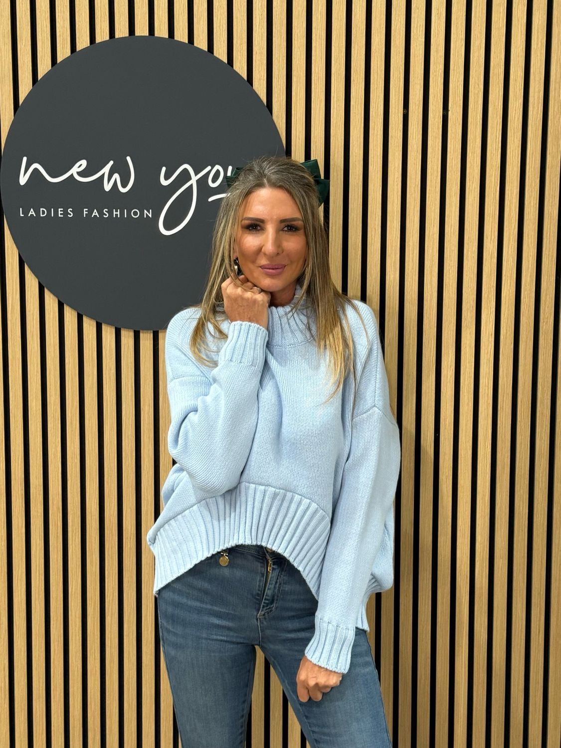 Asymmetric Ribbed Hem Jumper - Baby Blue