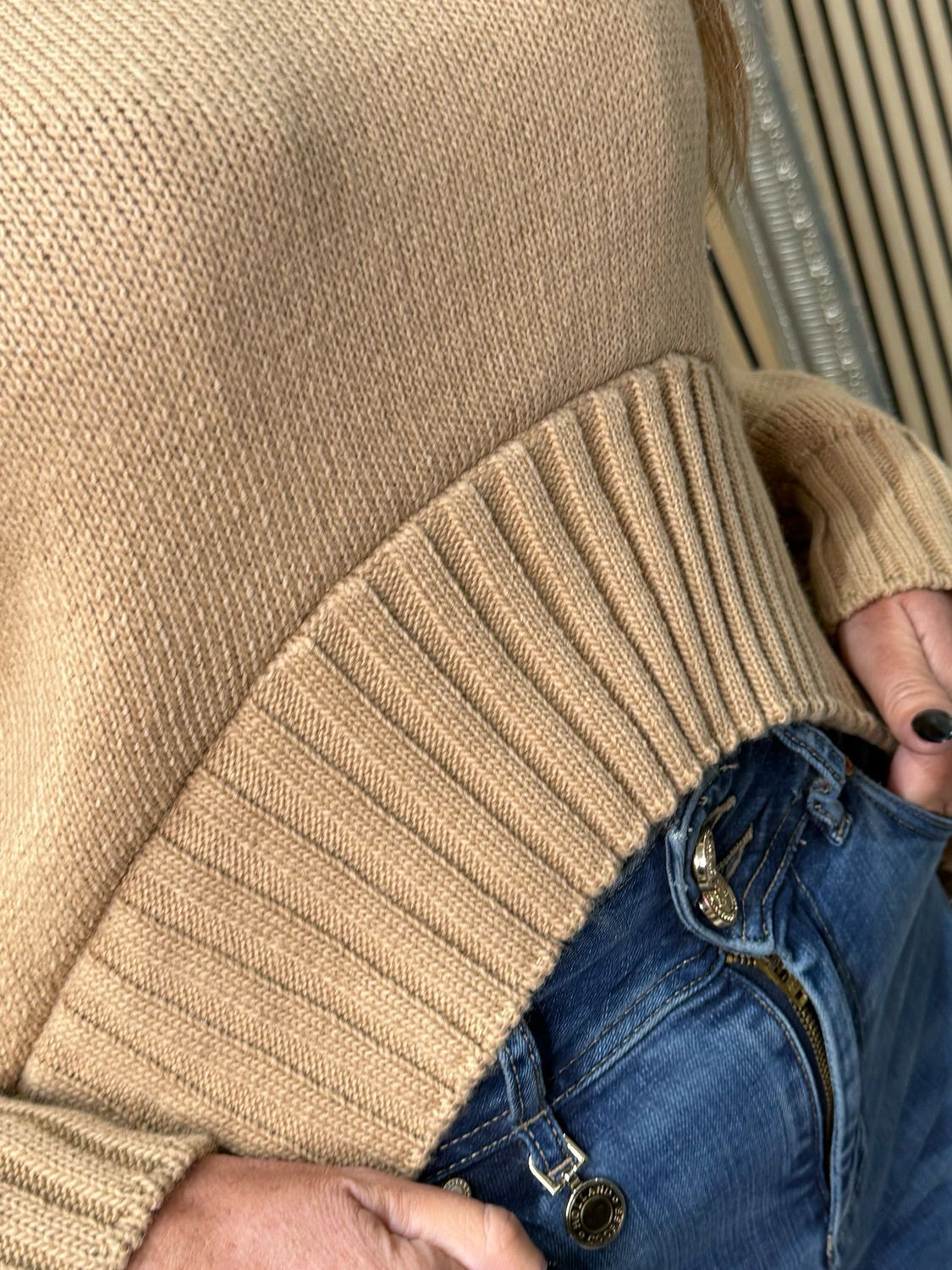Asymmetric Ribbed Hem Jumper - Camel