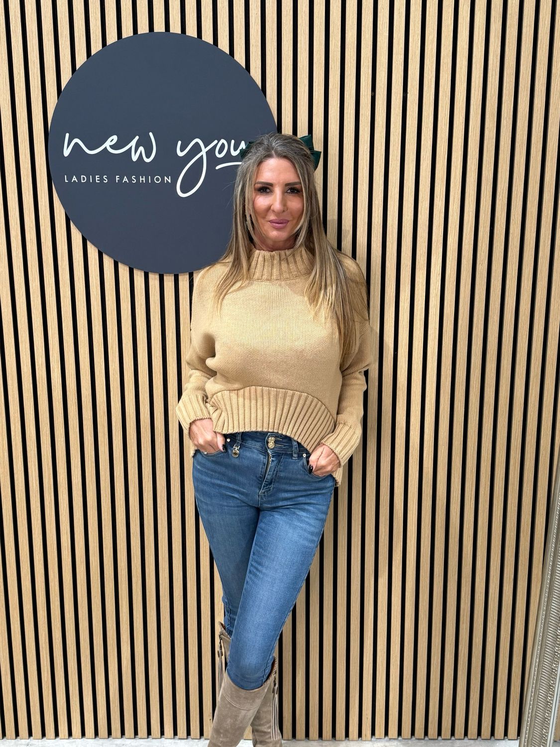 Asymmetric Ribbed Hem Jumper - Camel