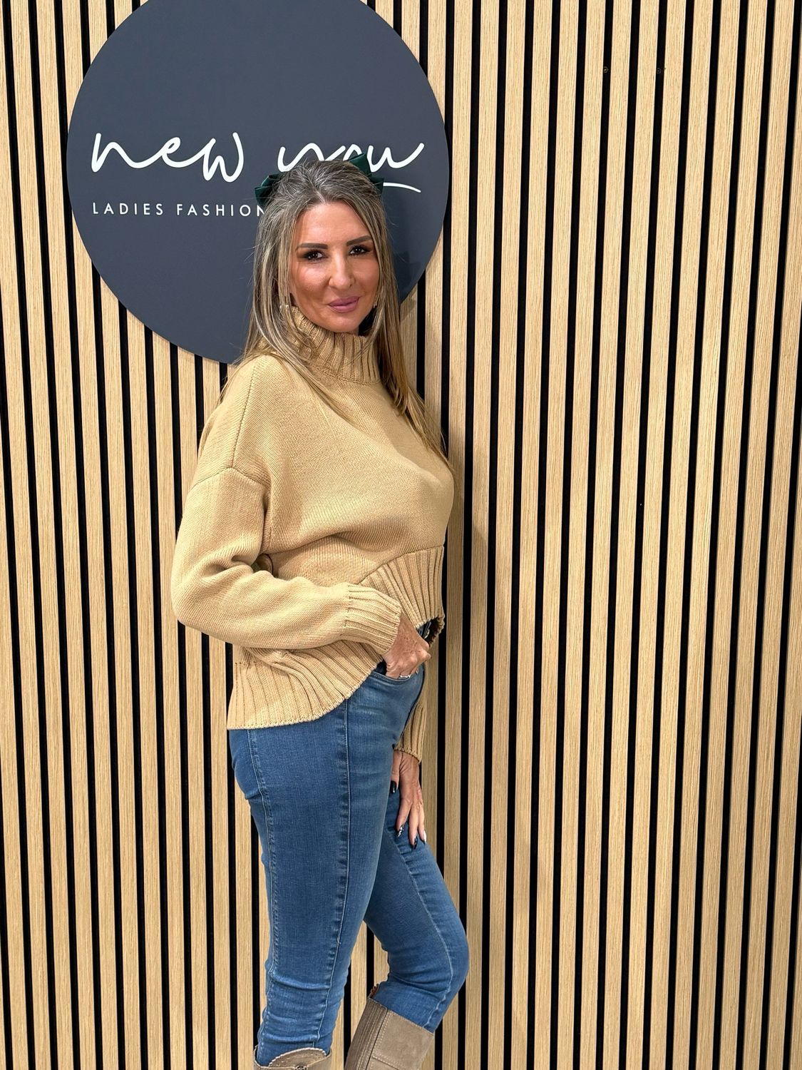 Asymmetric Ribbed Hem Jumper - Camel