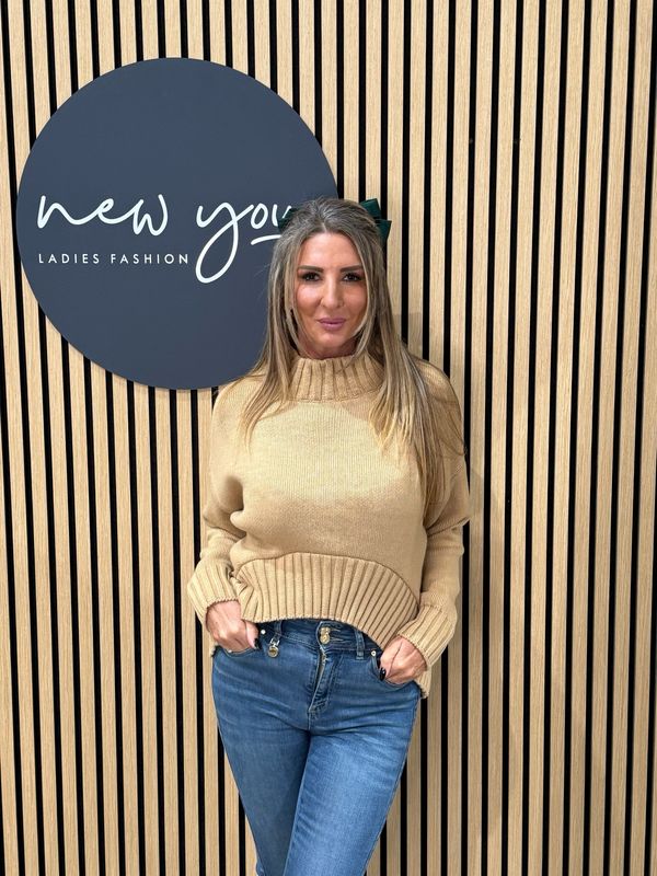 Asymmetric Ribbed Hem Jumper - Camel