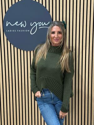 Asymmetric Ribbed Hem Jumper - Khaki