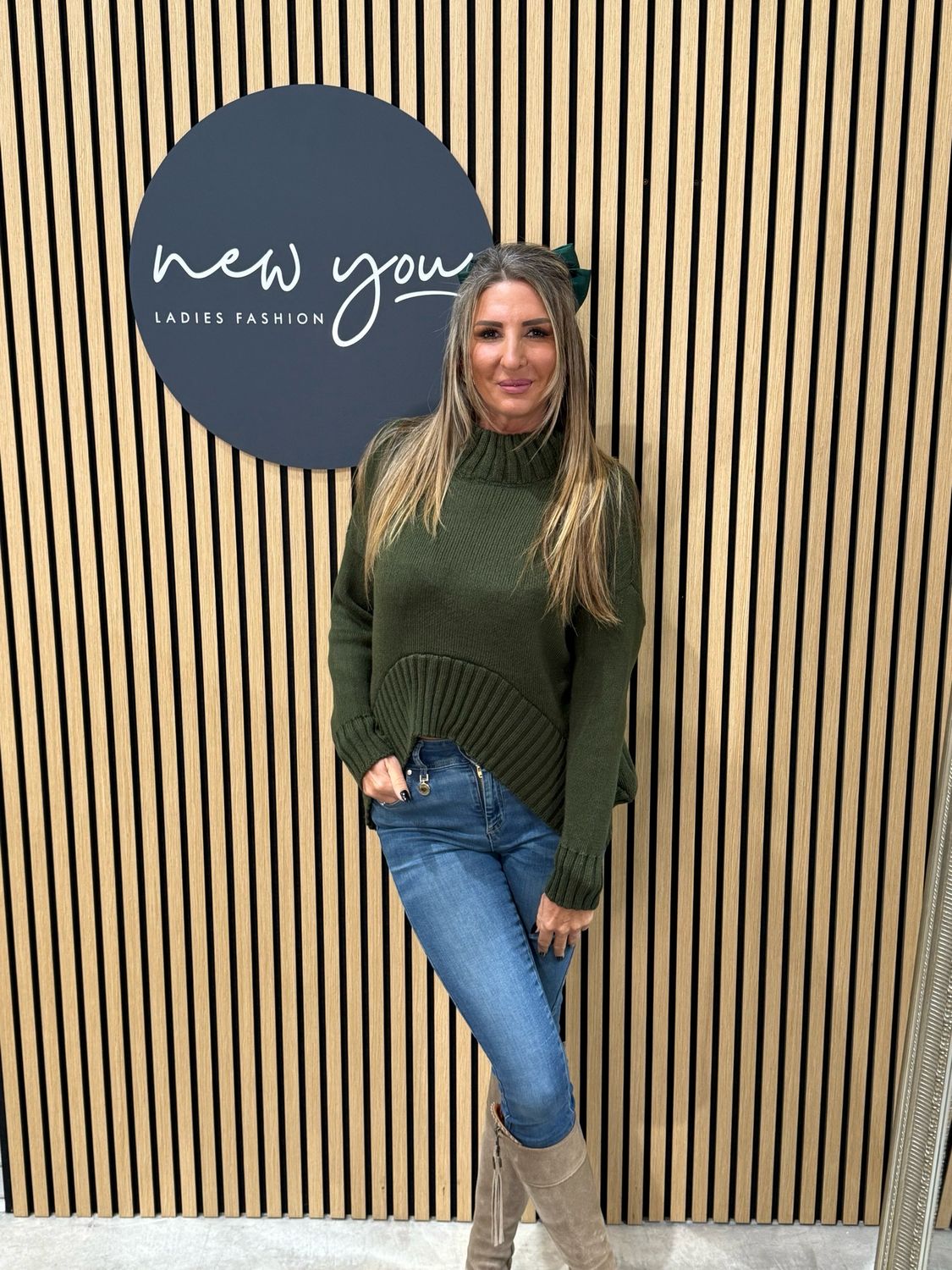 Asymmetric Ribbed Hem Jumper - Khaki