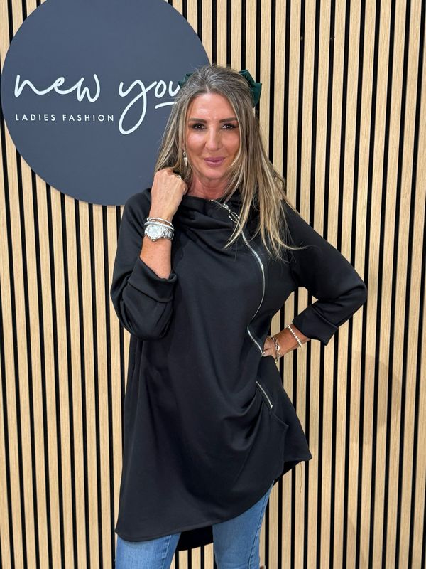 Side Zip Hoodie - Black