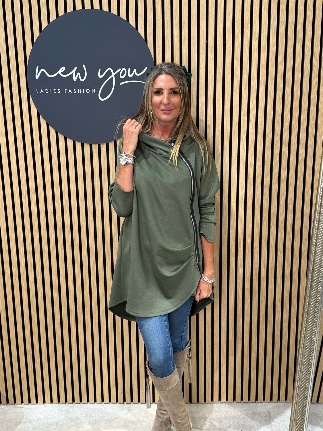 Side Zip Hoodie - Khaki