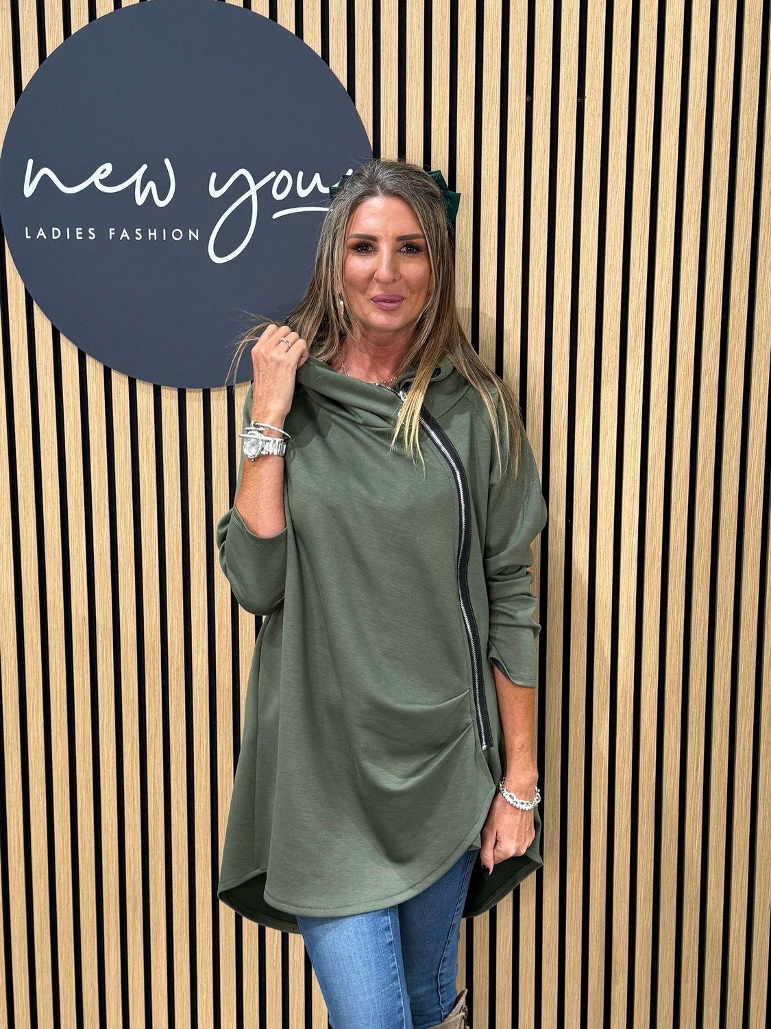 Side Zip Hoodie - Khaki