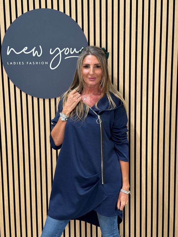 Side Zip Hoodie - Navy