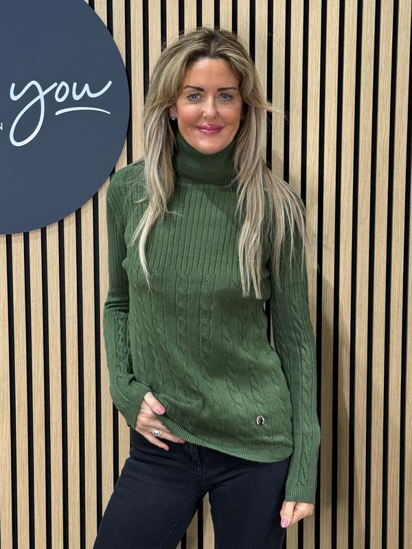 Ribbed Roll Neck Jumper - Khaki