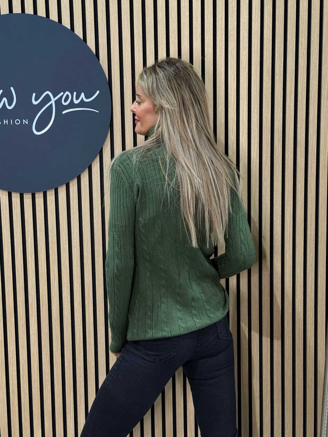 Ribbed Roll Neck Jumper - Khaki