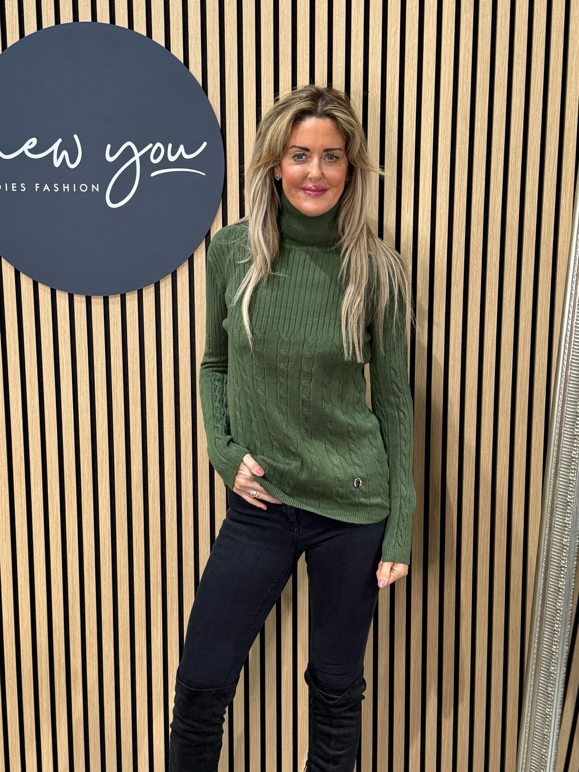 Ribbed Roll Neck Jumper - Khaki