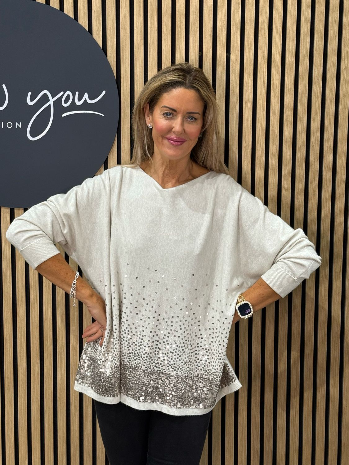 Sequin Knit Jumper - Cream