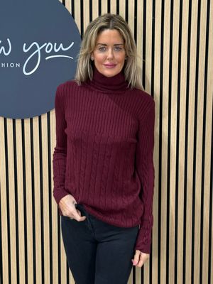 Ribbed Roll Neck Jumper - Burgundy