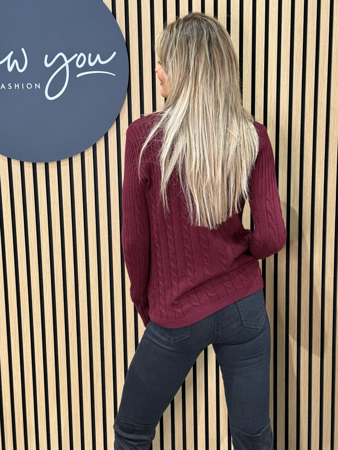 Ribbed Roll Neck Jumper - Burgundy