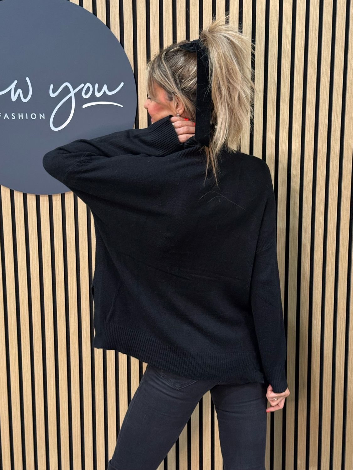 Sequin Detail Roll Neck Jumper - Black