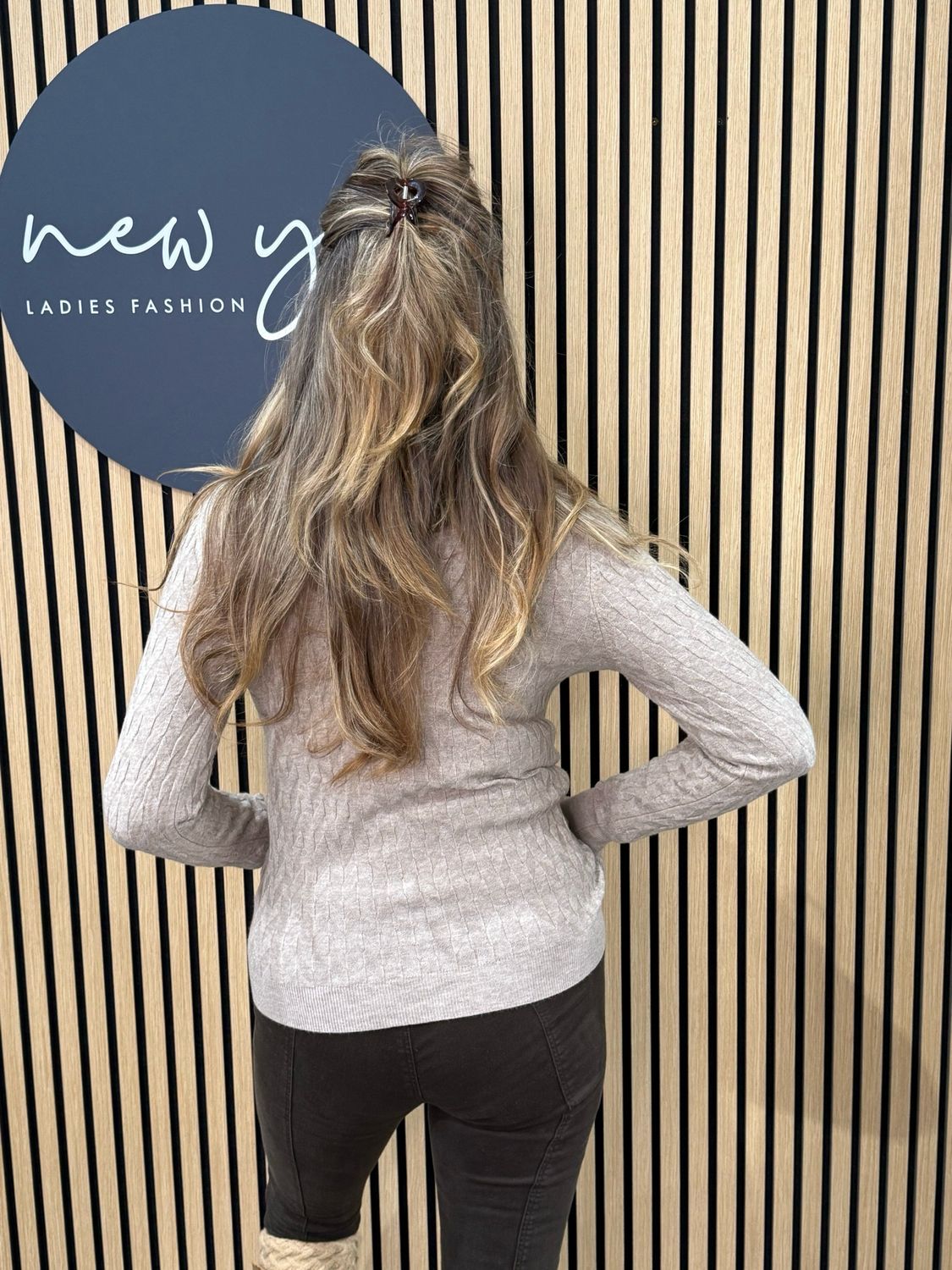 Textured Roll Neck Jumper - Taupe