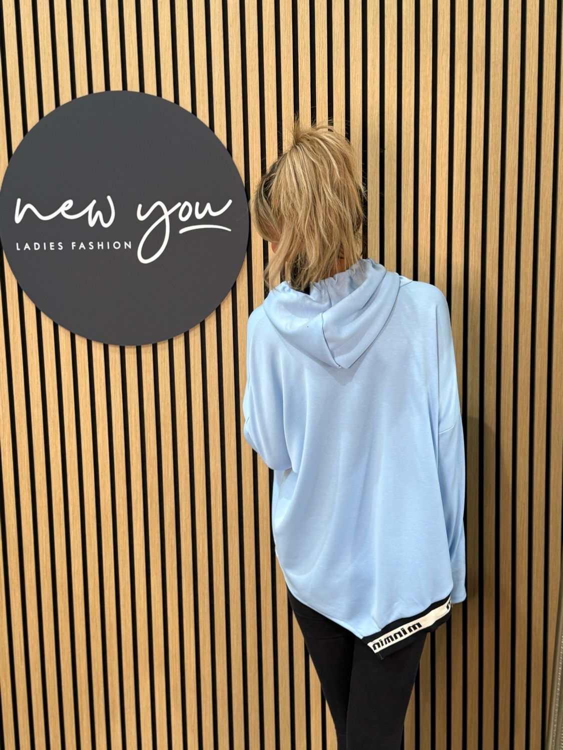 Relaxed Hooded Jumper With Contrast Hem- Baby Blue