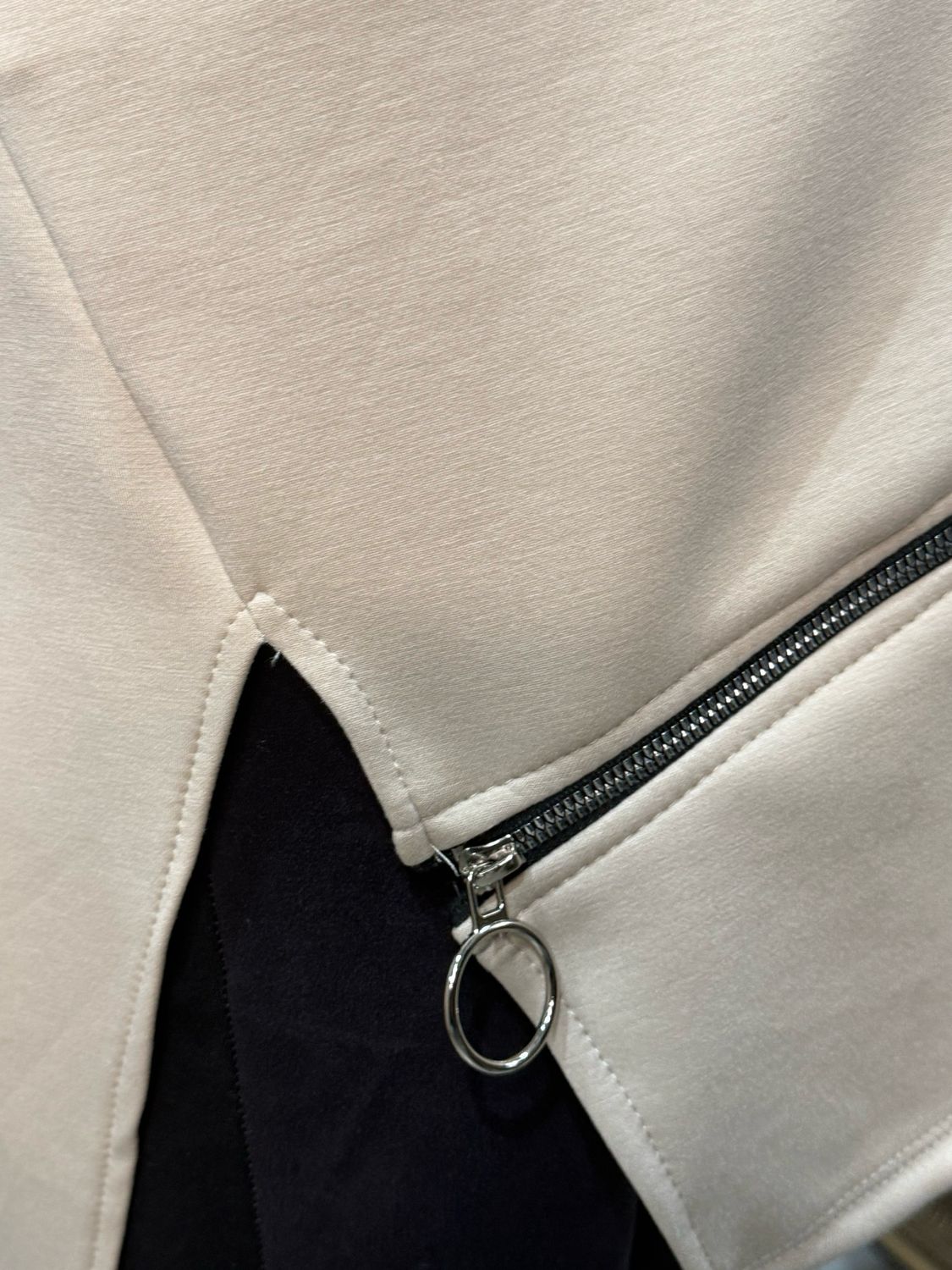 Longline Zip Detail Hoodie - Cream