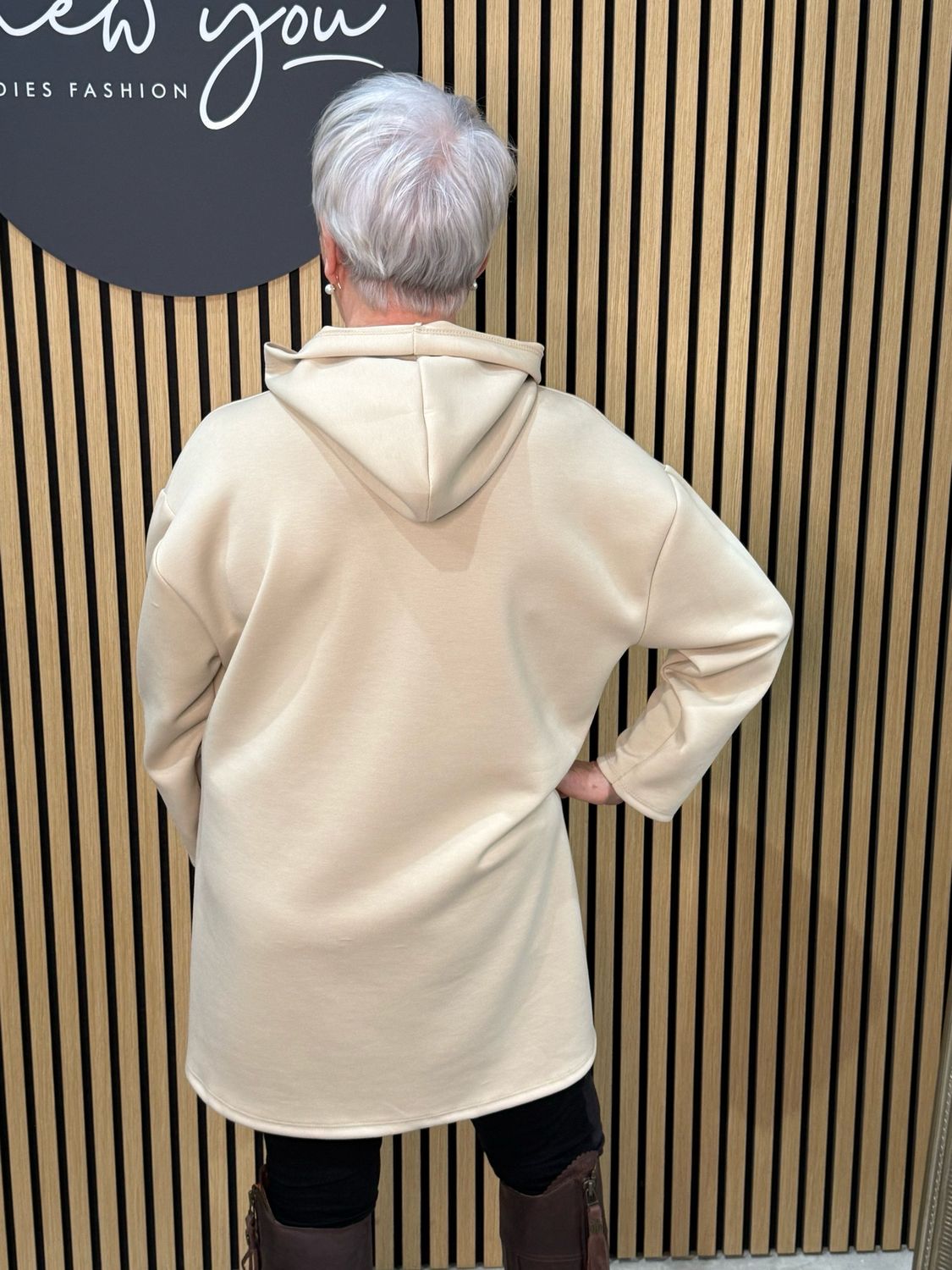 Longline Zip Detail Hoodie - Cream