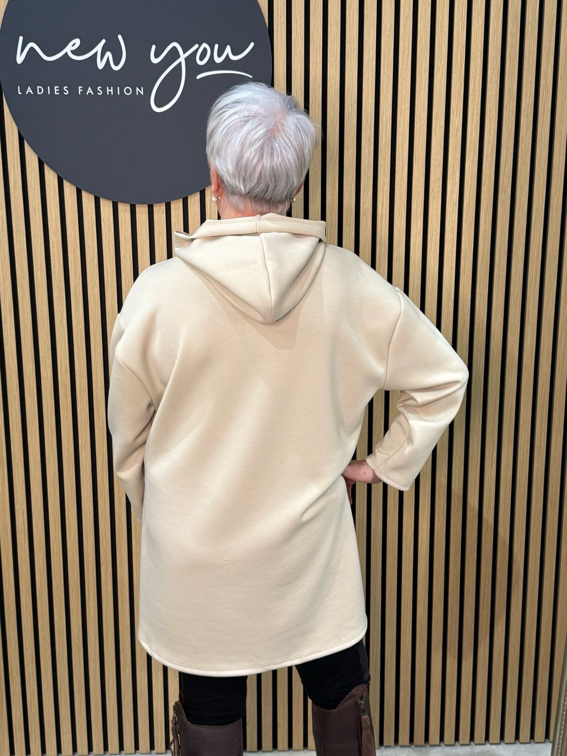 Longline Zip Detail Hoodie - Cream