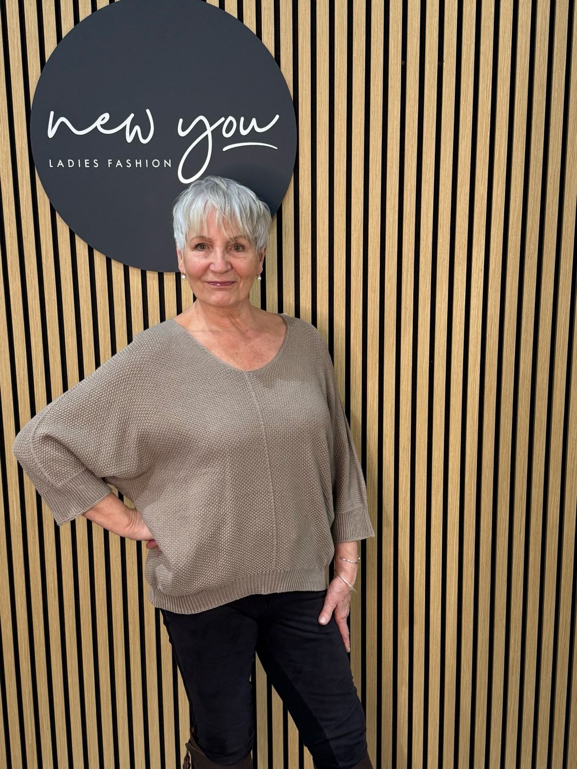 Textured V-Neck Knit Jumper - Taupe