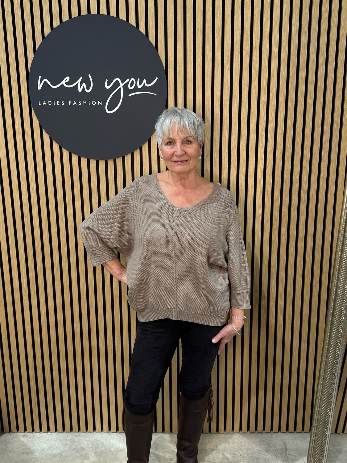 Textured V-Neck Knit Jumper - Taupe