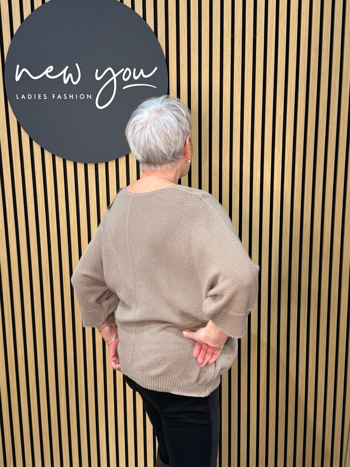 Textured V-Neck Knit Jumper - Taupe