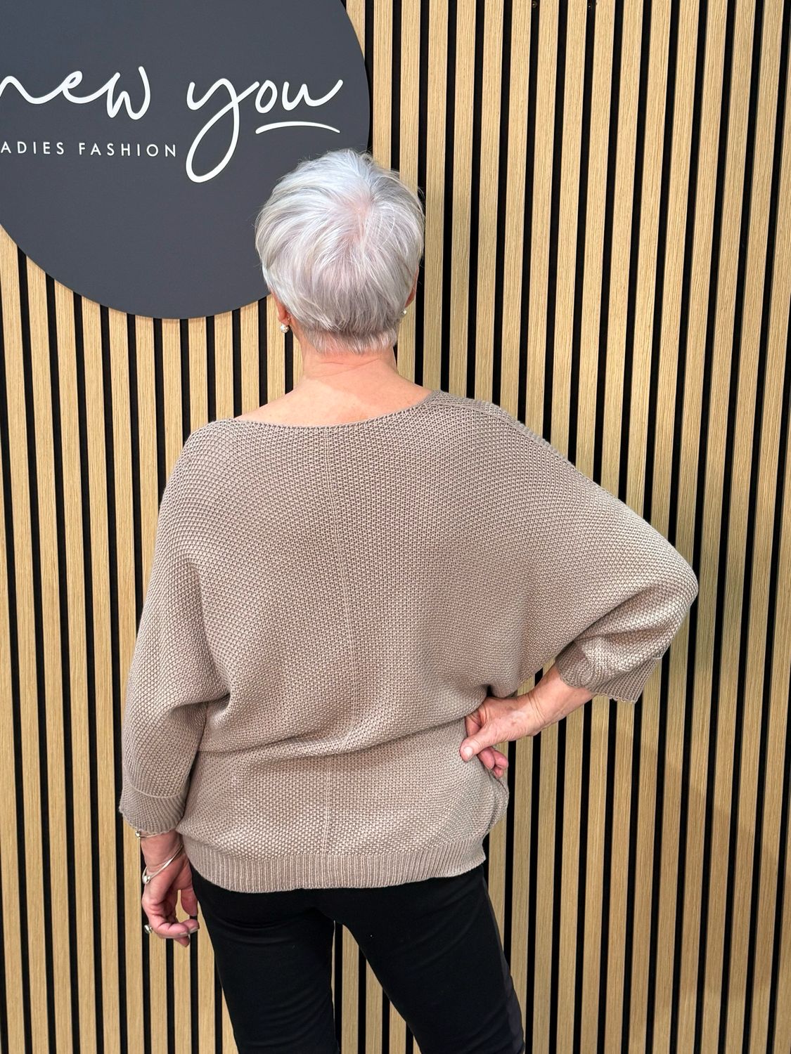 Textured V-Neck Knit Jumper - Taupe