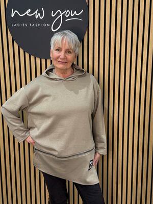 Longline Zip Detail Hoodie - Taupe