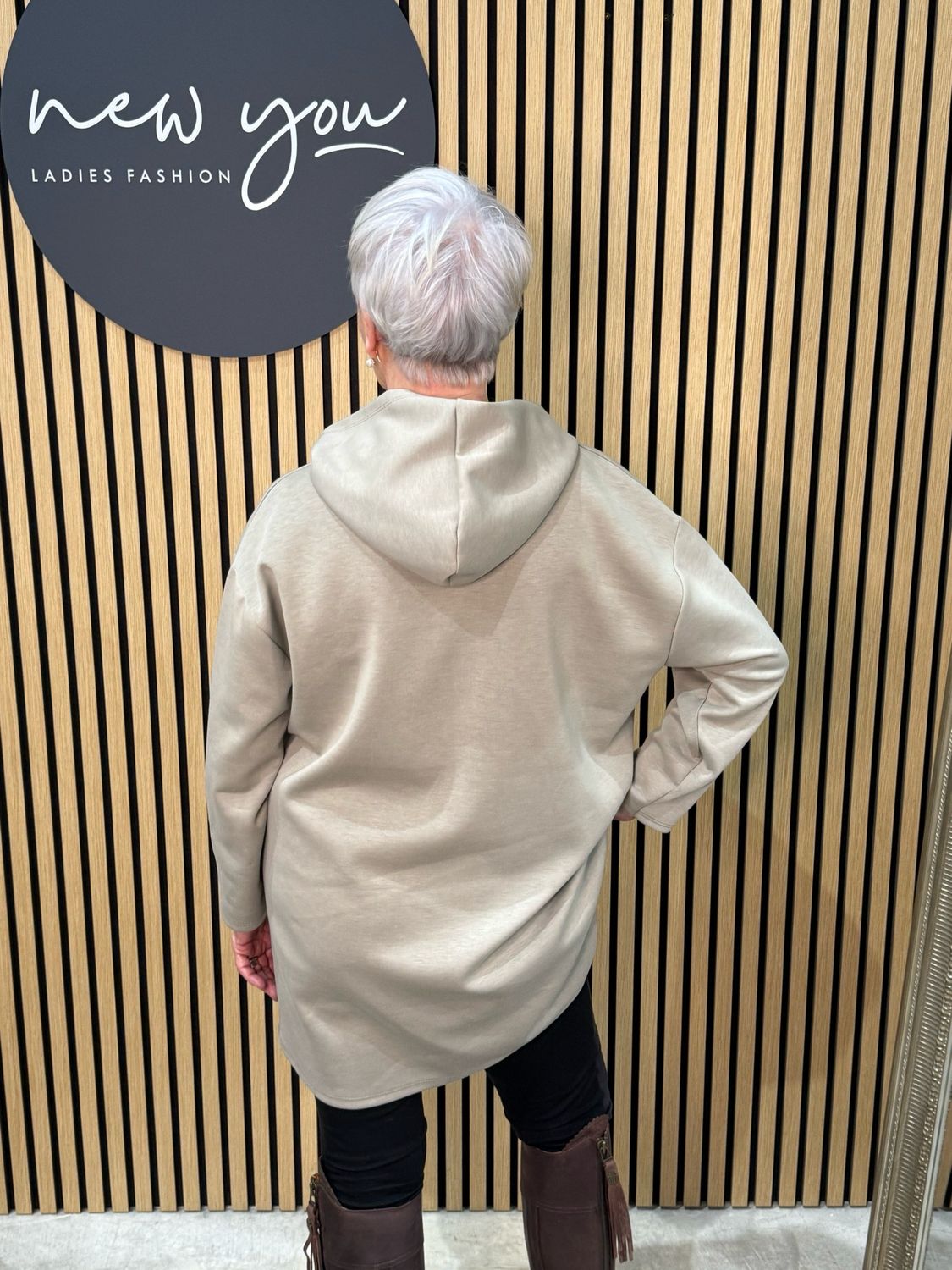 Longline Zip Detail Hoodie - Taupe