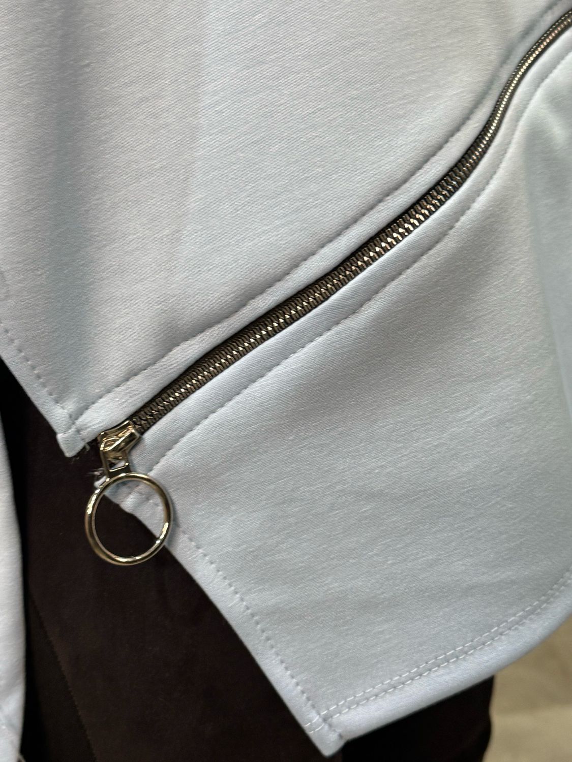 Longline Zip Detail Hoodie - Baby Blue