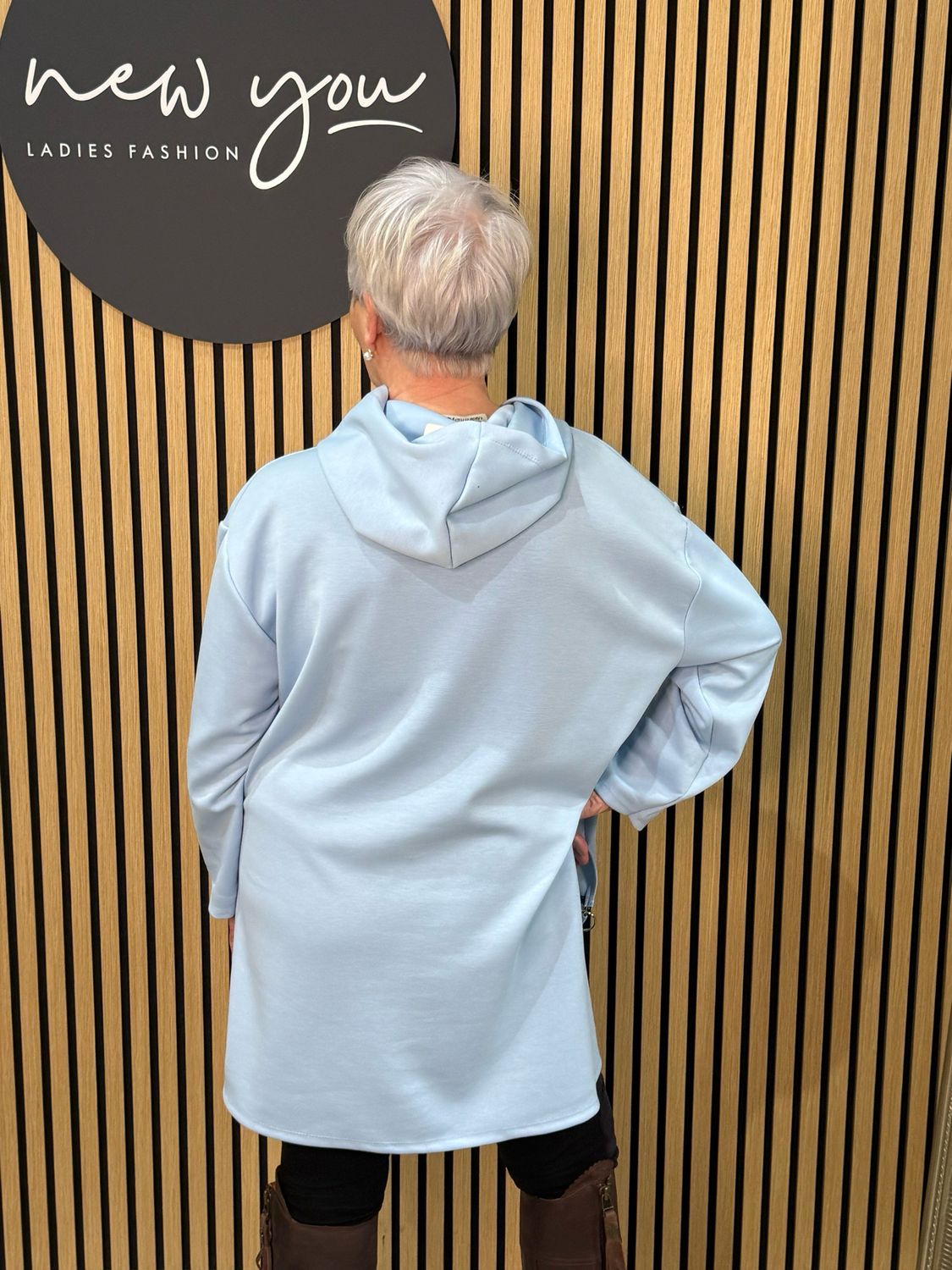 Longline Zip Detail Hoodie - Baby Blue