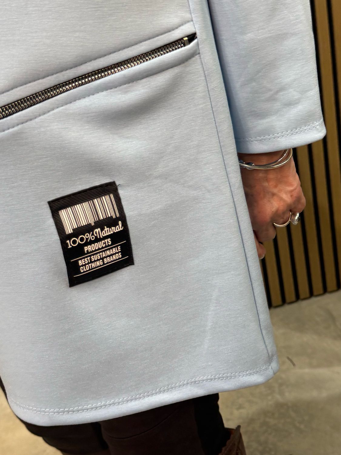 Longline Zip Detail Hoodie - Baby Blue