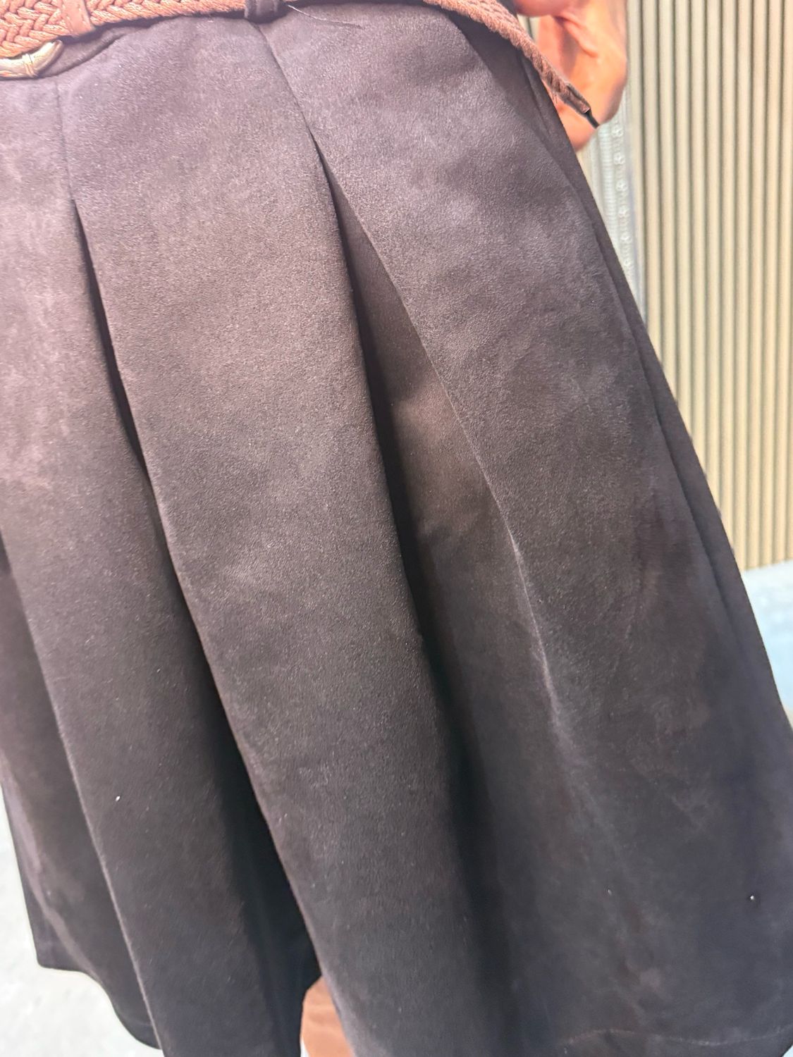 Suede Effect Wide Leg Shorts - Black