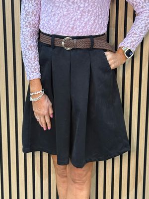 Suede Effect Wide Leg Shorts - Black