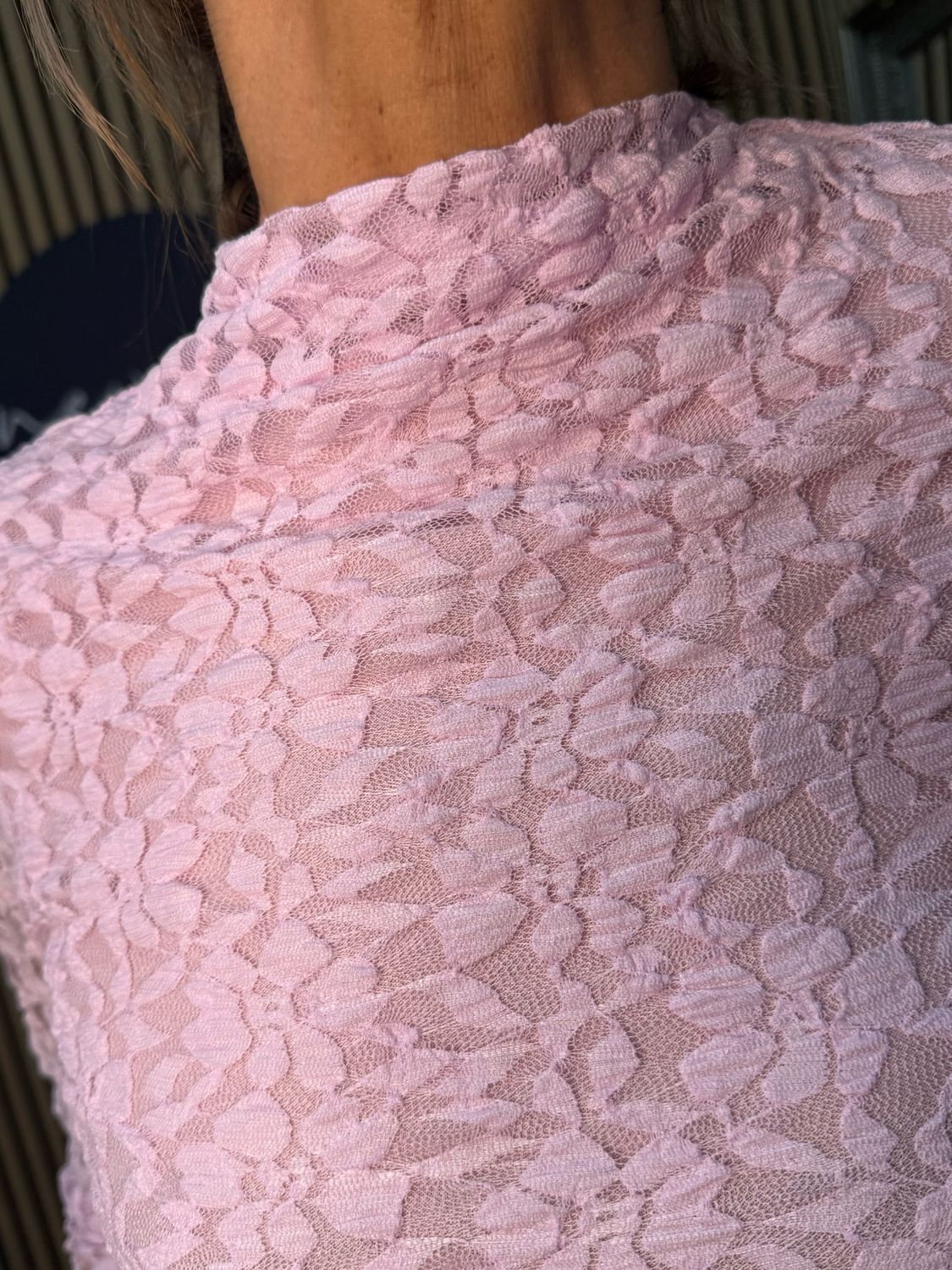 Lace Long Sleeve Top - Pink