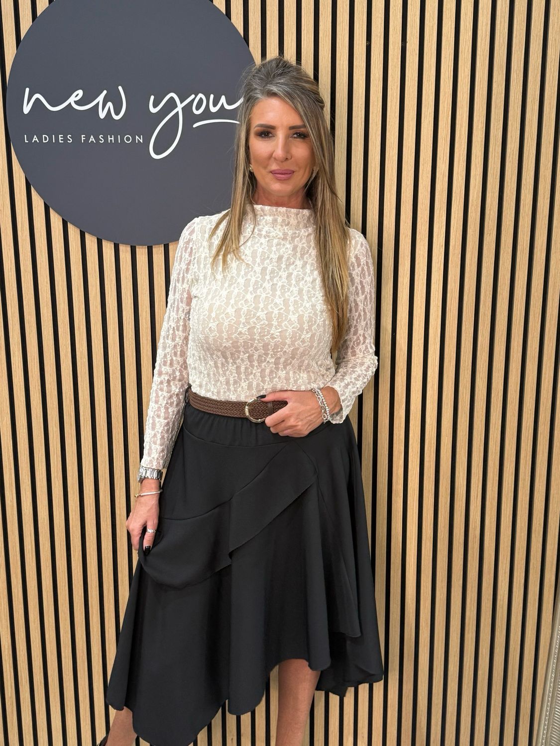 Lace Long Sleeve Top - Beige