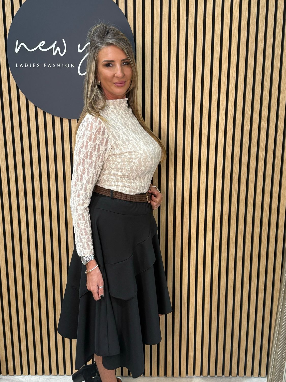 Lace Long Sleeve Top - Beige