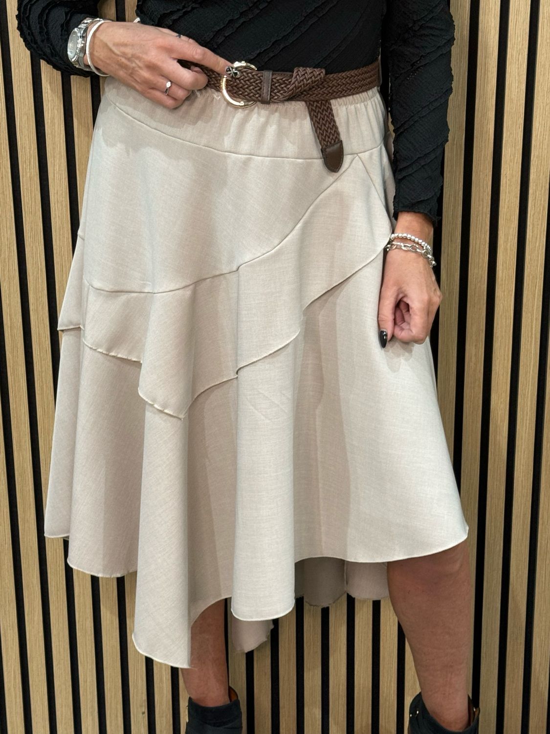 Layered Frill Midi Skirt - Sand
