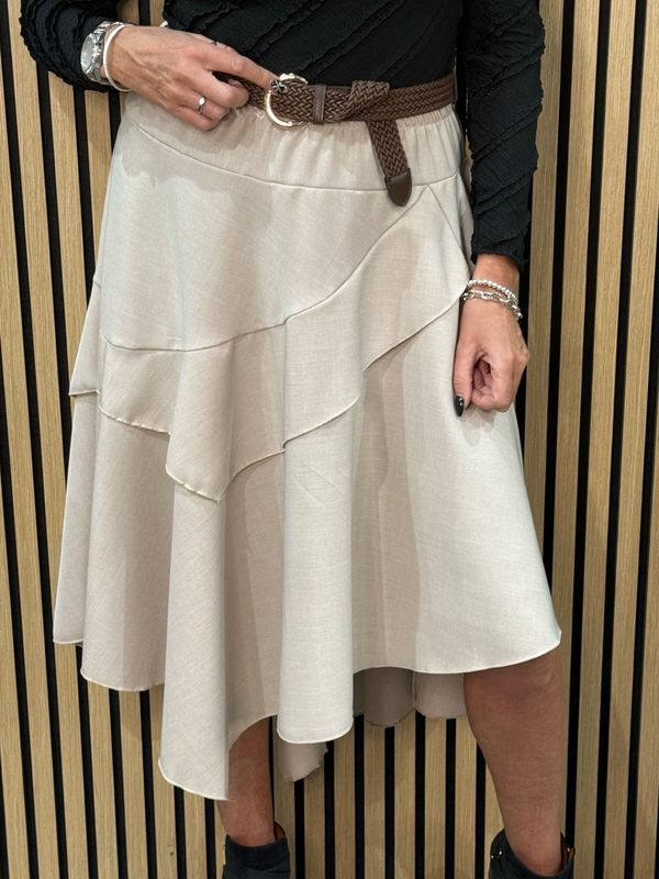 Layered Frill Midi Skirt - Sand