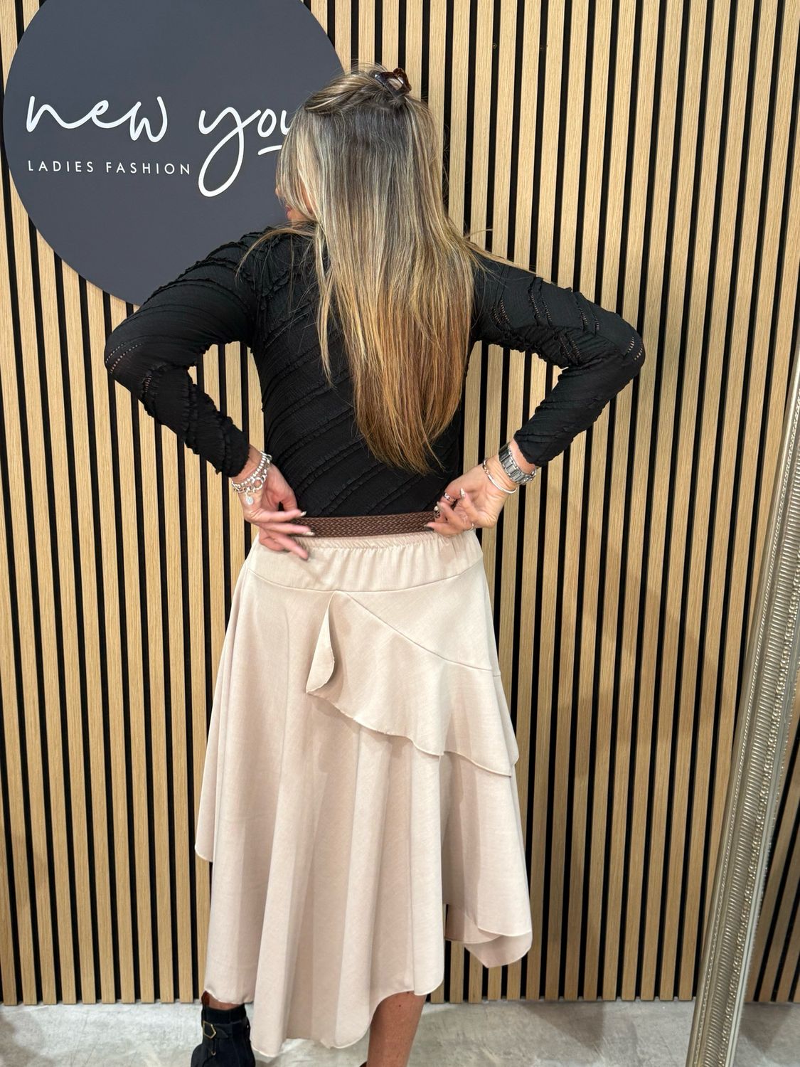 Layered Frill Midi Skirt - Sand